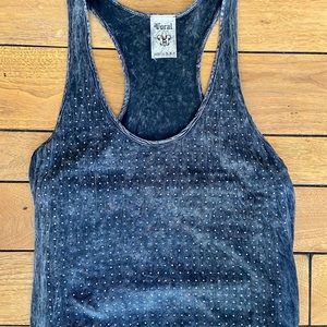 Gray Rhinestone Studded acid wash Motorcycle Top